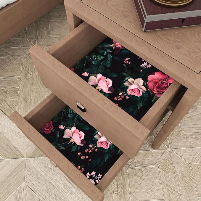Fvlow Pink Rose Floral Peel and Stick Wallpaper 17.4" x 394" | Renter Friendly, Removable & Waterproof, Vinyl Easy Install for Bedrooms, Bathrooms, Kitchens, Cabinets and Home Decor
