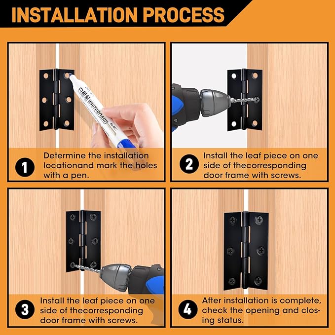 12 PCS 2.5 inches Black Door Hinge Cabinet Door Hinges Stainless Steel Butt Hinges Home Furniture Hinges Bisagras for Door, Window, Case Lid, Wooden Box Chest with 72 Mounting Screws, Black