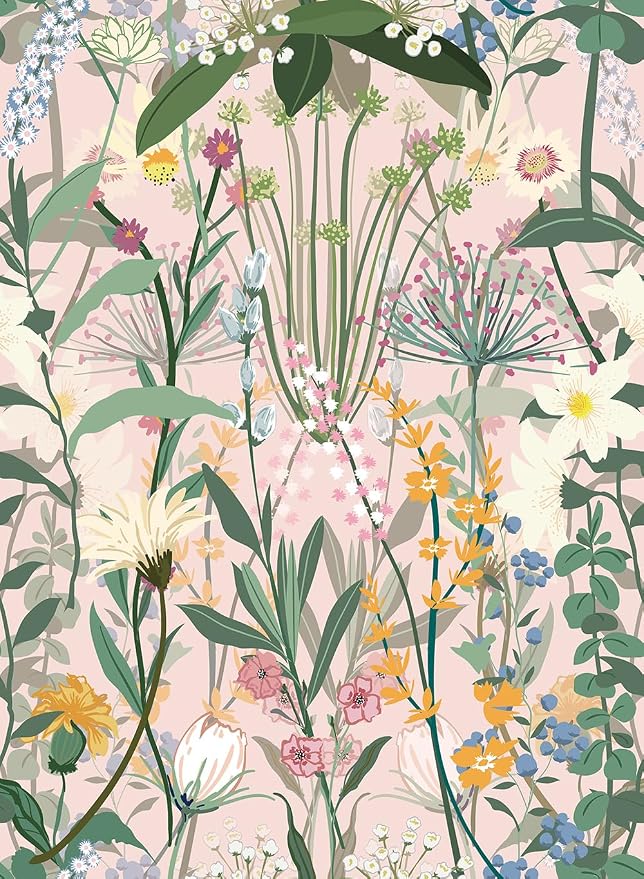 JiffDiff Floral Wallpaper Peel and Stick 17.3"x118" Pink Farm Wildwood Stick on Wallpaper for Home Bedroom Cabinets Thicken Self Adhesive Contact Paper