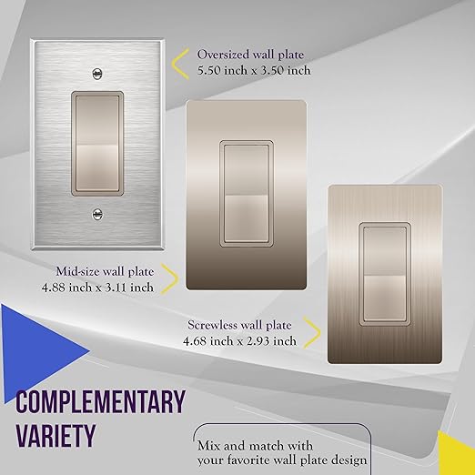 ENERLITES Elite Series Decorator Light Switch with Brushed Screwless Wall Plate, Single Pole, 3 Wire, Grounding Screw, Residential Grade, 15A 120V, UL Listed, 91150-NKWBP, Brushed Nickel