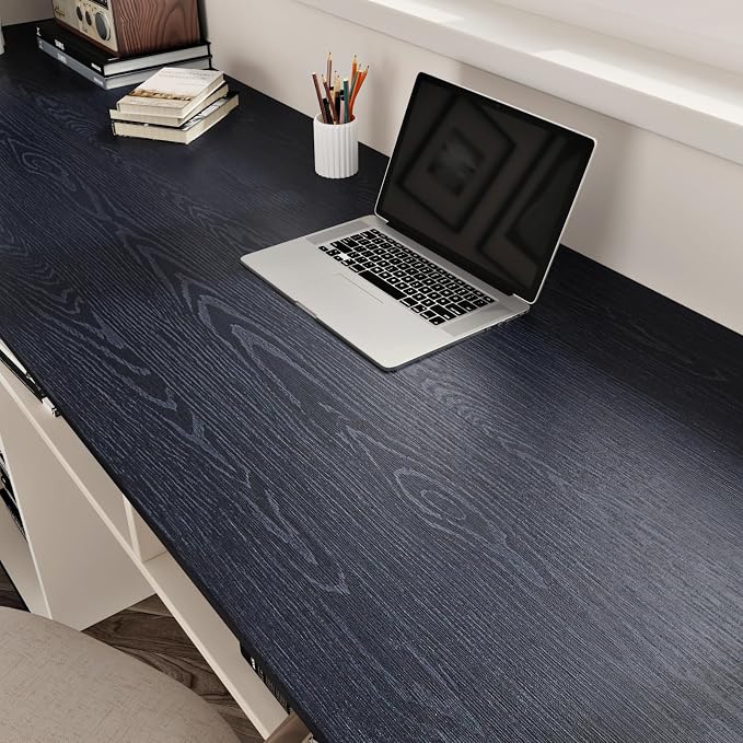 WESTICK Dark Blue Wood Contact Paper Waterproof Peel and Stick Countertops Self Adhesive Navy Wood Grain Wallpaper Stick and Peel Countertop Vinyl Wrap for Kitchen Cabinets Office Tables 12"x394"