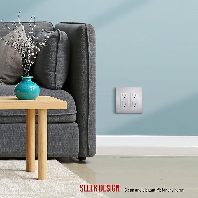 ENERLITES Elite Series Screwless Decorator Wall Plate Child Safe Outlet Cover, Size 2-Gang 4.68" H x 4.73" L, Unbreakable Polycarbonate Thermoplastic, SI8832-BSV, Brushed Silver (10 Pack)