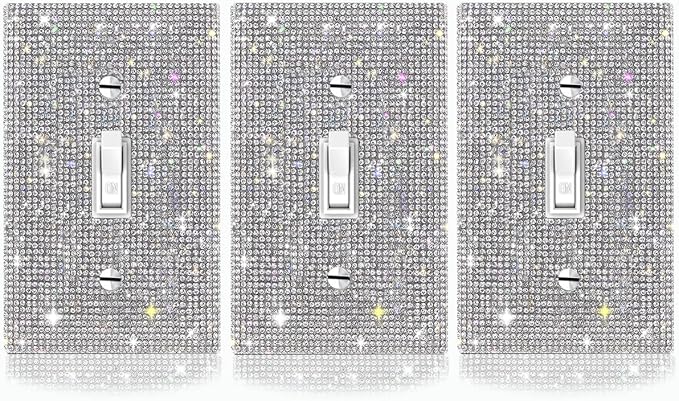 Shiny Silver 3-Piece Rhinestone Wall Plate Set - Light Switch Cover Plates