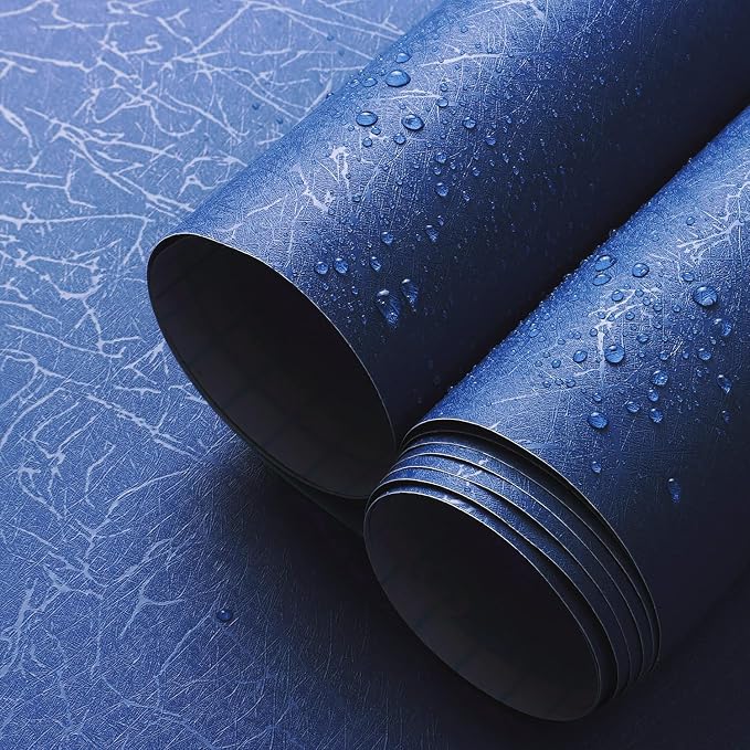 Safiyya 17.3 inch X 590 inch Wallpaper Blue Silk Textured Wallpaper Peel and Stick Modern Solid Color Wall Paper Removable Contact Paper for Walls Vinyl Rolls