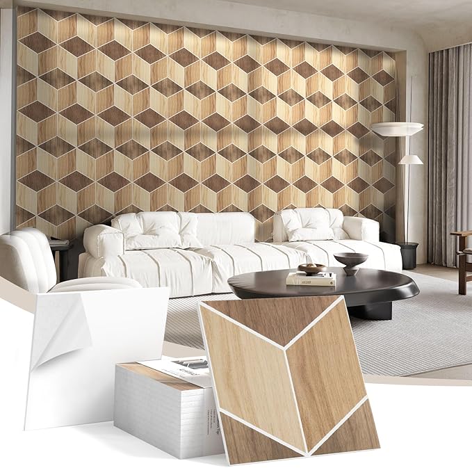 12Pack Acoustic Panels, Self-Adhesive Sound Proof Panels for Walls, Decorative Wood Grain Printing Sound Dampening Panel Sound Absorption Tile for Studio, Office, Home, 12×12×0.4", Light Walnut Grain