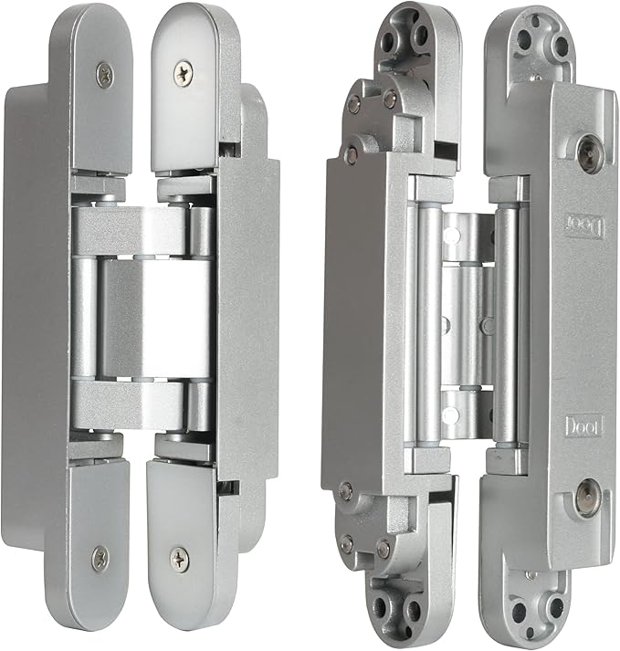 4-Pack 7 inch Silver Hidden Door Hinges,Heavy Duty Zinc Alloy Concealed Hinges, 180 Degree Invisible Hinge, 3 Way Adjustable Butt Hinge