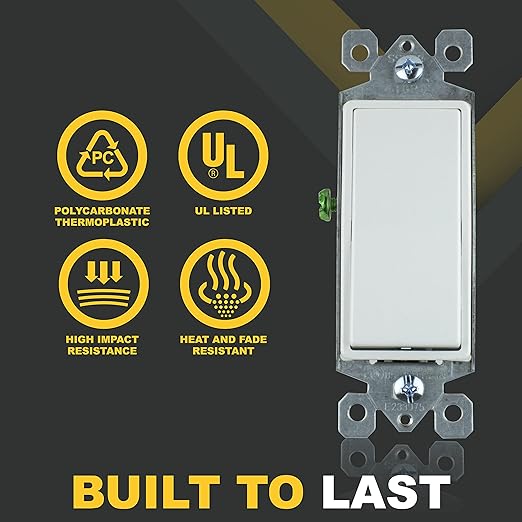 Faith [10-Pack] Single-Pole Decorator Paddle Wall Light Switch, 15A 120/277V, On/Off Rocker, White, 10-Piece