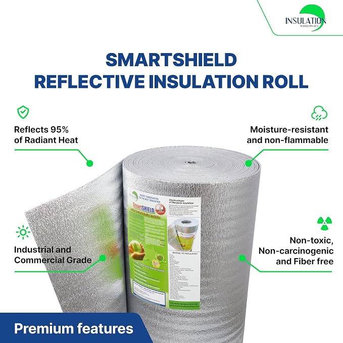 SmartSHIELD -5mm 48''X100ft R17 Reflective Insulation Roll, Foam Core Radiant Barrier, Thermal Foil Insulation - FOIL / FOIL