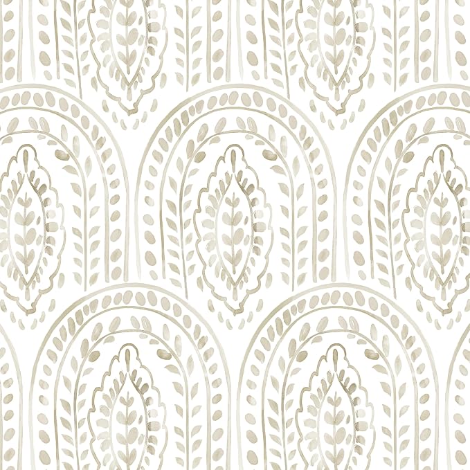 Boho Peel and Stick Wallpaper Removable Wall Paper Neutral Contact Paper Removable Peel and Stick Brown and White Self-Adhesive Wallpaper for Bathroom Bedroom Kitchen Wall Decor 17.3" x 118"