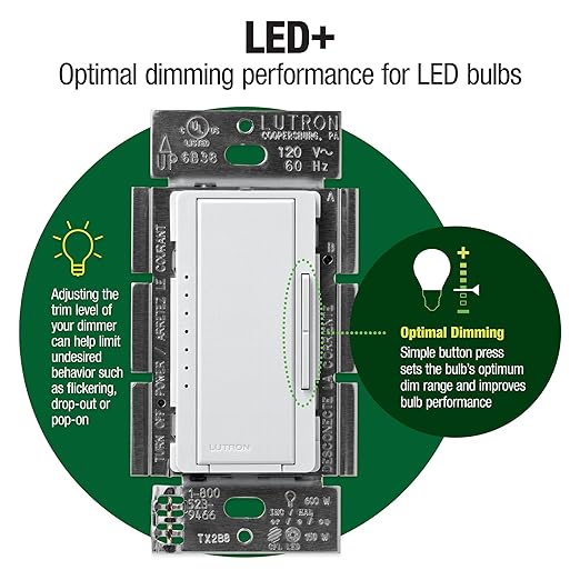 Lutron Maestro LED+ Dimmer Switch for Dimmable LED, Halogen and Incandescent Bulbs, 150W/Single-Pole or Multi-Location, MACL-153M-WH, White (2-Pack)