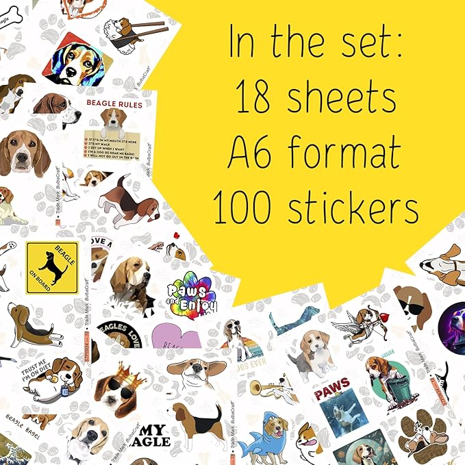 BulbaCraft Beagle Stickers for Water Bottle and Laptop - Dog Lover Party Supplies & Decorations, Waterproof Vinyl Puppy Decals, Cute Beagle Stickers Laptop Decals, Gifts for Women & Men