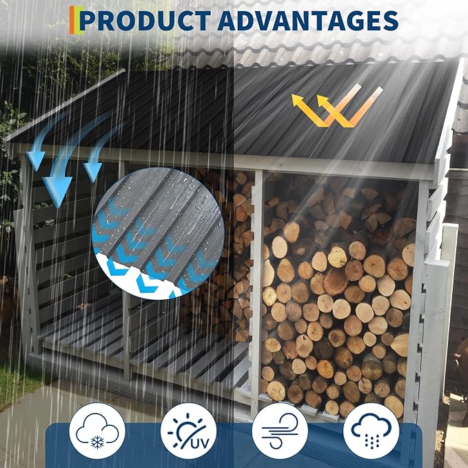 20Pcs Metal Roofing Panels for Carport, Heavy Duty Metal Carport Kits, Galvanized Steel Corrugated Panels, for Patio Outdoor Garden, 42.52 in x 16.77 in