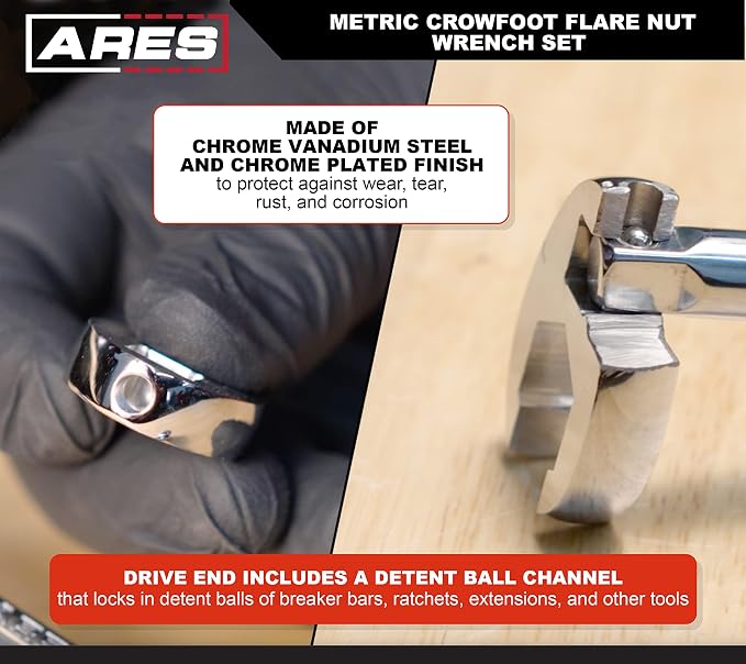 ARES 33011 8-Piece SAE Flare Nut Crowfoot Wrench Set | 3/8-Inch Drive Flare Nut Crowfoot Wrenches from 3/8-Inch to 7/8-Inch; Includes Storage Rail