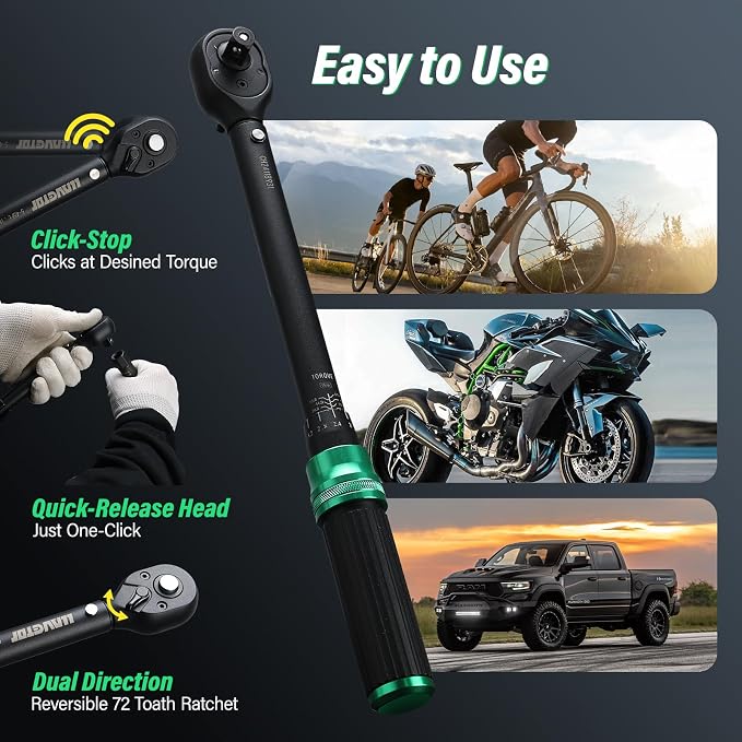1/4 & 1/2 & 3/8 Drive Torque Wrench, 3PCS Torque Wrench Set, 4-20 ft.lb, 5-45 ft.lb, 15-165 ft.lb, Dual-Direction Adjustable Torque Wrench for Bicycle, Motorcycle, Car Maintenance