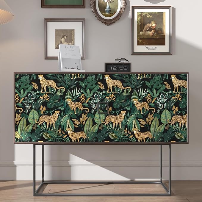 Black Gold Vintage Leopard Peel and Stick Wallpaper 17.5" x 197" | Waterproof Vinyl Self Adhesive Removable Renter Friendly Floral Contact Paper