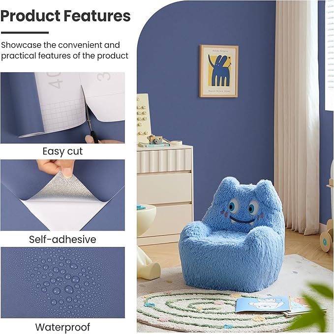 Blue Peel and Stick Wallpaper Blue Contact Paper for Cabinets and Drawers | 15.7" x 236.2" Self Adhesive Removable Vinyl Film WallPaper for Bedroom Decorative Table and Wall Reform