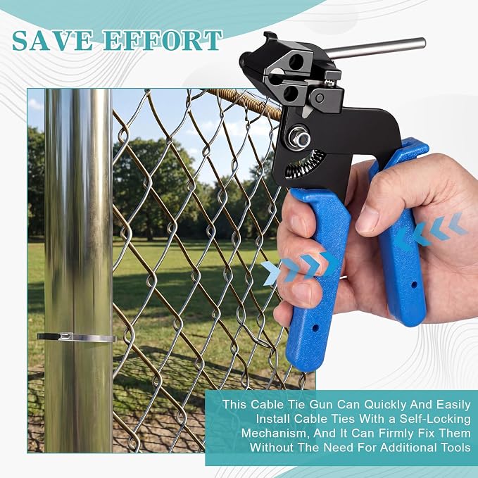 LEIFIDE 500 Pcs Metal Zip Ties Gun Kit, 11.8 Inch 304 Stainless Steel Metal Zip Cable Ties, Heavy Duty Self Locking 220 Pound Tensile Strength Cable for Exhaust Wrapping Fence Outdoor Workshop(Blue)
