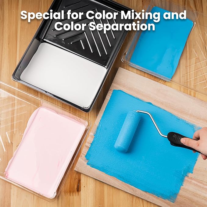 Mister Rui 6 Inch Paint Tray, 12 Pack, Plastic Paint Roller Tray with 4 Inch Roller Frame, Disposable Tray Liners for Home Improvement