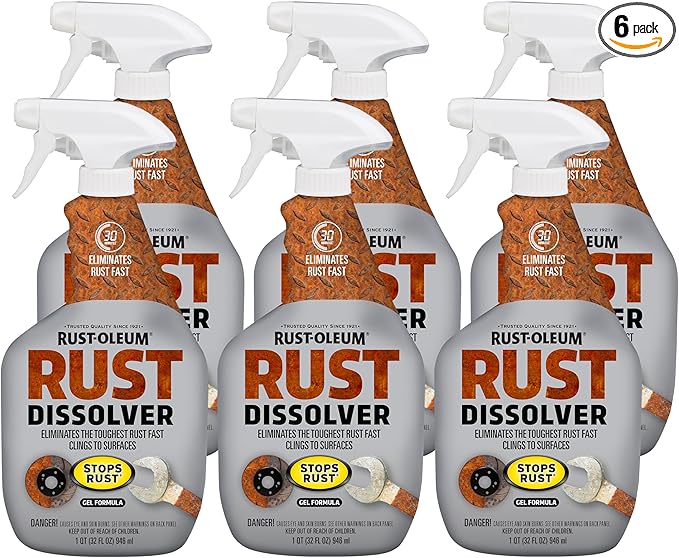 Rust-Oleum Rust Dissolver Trigger Spray Gel | Heavy-Duty Corrosion Remover for Metal Tools, Cars, Bikes, Grills, Bolts, Firearms & More | 32 oz | 6 Pack
