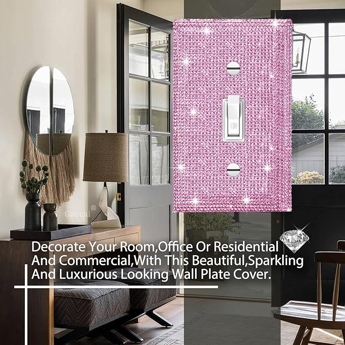 Silver Shiny Pink Rhinestones Light Switch Cover Plate Decorative Wall Plate Rhinestones Single Light Switch Cover
