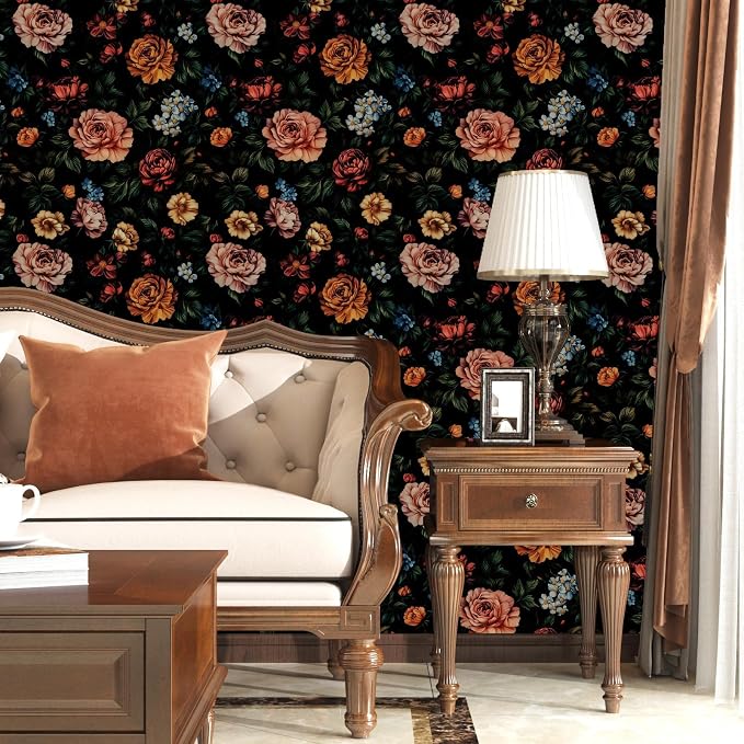 Vintage Drak Colorful Floral Peel and Stick Wallpaper 17.5''x118'' | Self Adhesive/Removable/Waterproof/Thick Vinyl Contact Paper for Bathroom Bedroom Shelf Cabinet Drawer,Prepasted,Easy Peel