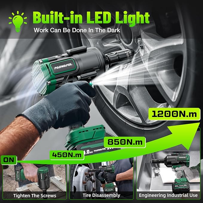 2026 New Upgrade 900ft-lbs(1200N.m) Impact Wrench, High Torque 1/2 Impact Gun with 21V 2x4.0AH Battery, Fast Charger & 5 Sockets, 3500IPM Brushless Impact Driver for Home Car Truck Tires