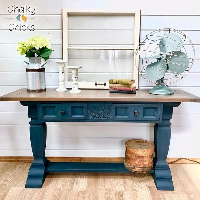 Chalky Chicks 32 Fl Oz Matte Midnight (Peacock Blue) Chalk Paint for Furniture Without Sanding - No Prep Furniture Paint No Sanding All in One for Crafts, Walls, Cabinet, Metal, Dresser, Farmhouse