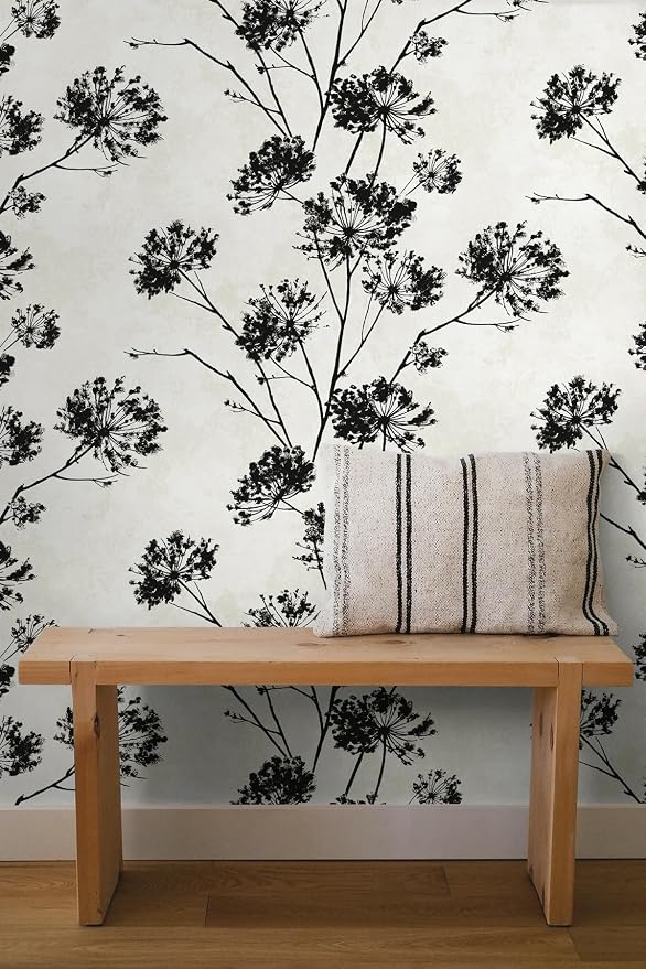 NextWall Harry & Grace Dandelion Floral Peel and Stick Wallpaper (Ebony)