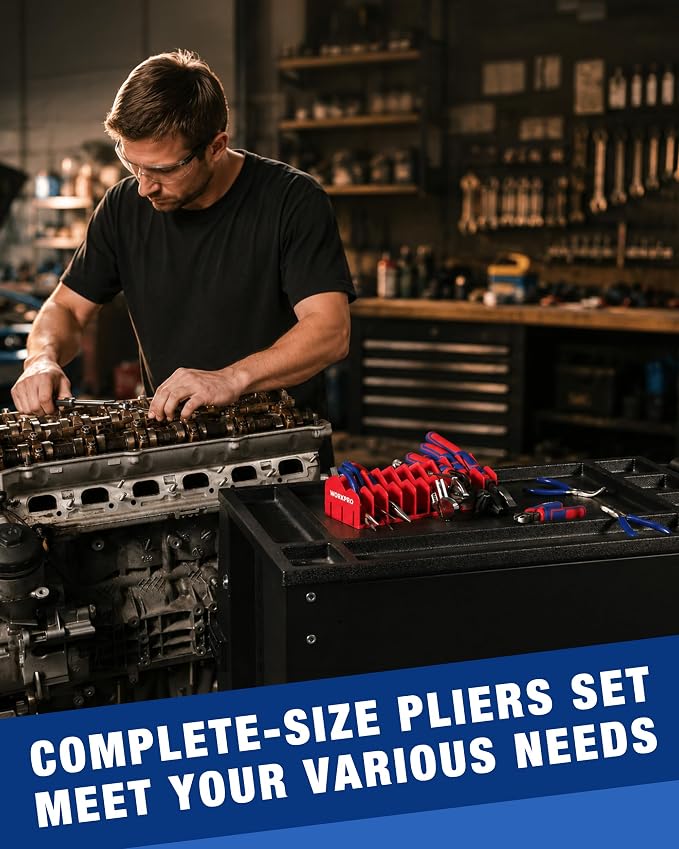 WORKPRO Pliers & Wrench Set, 12-Piece Pliers Tool Set with Organizer | 12-Piece Pliers Set Kit, CR-V & Carbon Steel, Ergonomic Grips, Ideal for Home & Garage, Suitable for Gifting