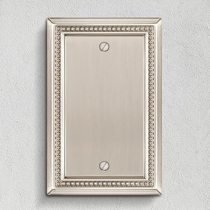 Henne Bery Sunken Pearls Heavy Duty Decorative Wall Plate Switch Plate Outlet Cover (Single Blank, 2 Pack, Satin Nickel)