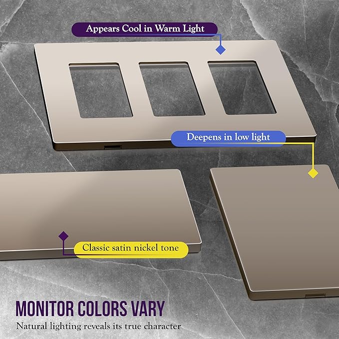 ENERLITES Screwless Blank Wall Plate, Child Safe Blank Device Outlet Cover, Standard Size, 1-Gang 4.68" x 2.93", Polycarbonate Thermoplastic, UL Listed, SI8801-NK-5PCS, Glossy, Nickel, 5 Pack