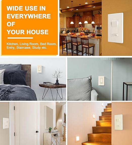 CLOUDY BAY in Wall Dimmer Switch for LED Light/CFL/Incandescent,3-Way Single Pole Dimmable Slide,600W max Incandescent,150W max Dimmable LED/CFL, Cover Plate Included,Almond,2 Pack