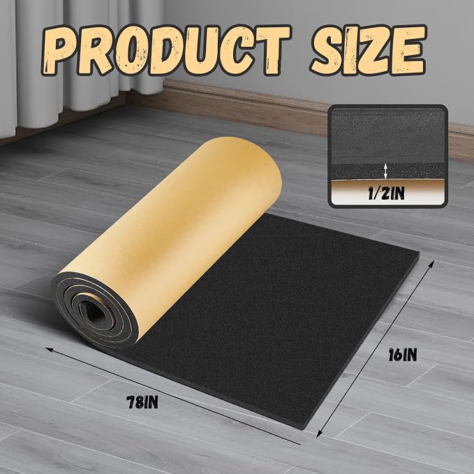 Pangda 1 Piece 78 x 16 x 1/2 Inch Extra Large Marine Foam Roll Closed Cell Rubber with Adhesive Insulation Sheets Lightweight Single Sided Tape Water Weather Resistant for Craft