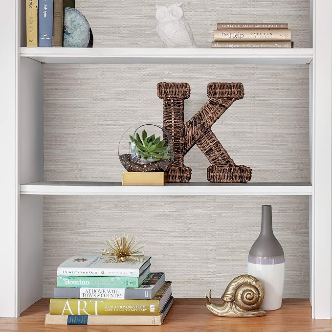 NuWallpaper by WallPops Cream Vinyl Grassweave Peel & Stick Wallpaper, NUS2875