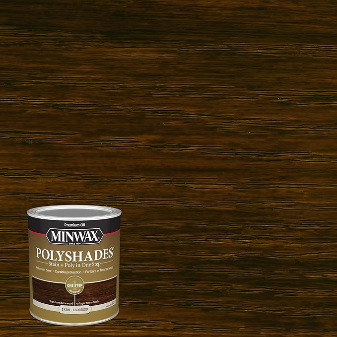 Minwax 613970444 PolyShades - Stain & Polyurethane in 1 Step, quart, Espresso, Satin