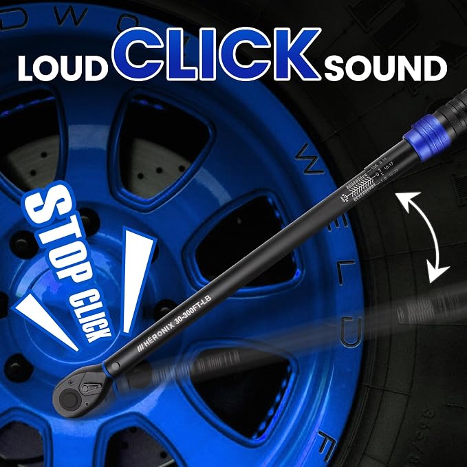1/2-Inch Drive Click Torque Wrench, 30-300 ft-lb (40.7-406.8 Nm), ±3% Accuracy 72-Tooth Dual-Direction Ratchet, Mechanical Hand Tool for Lug Nuts, Tire Change, Truck & Auto Maintenance