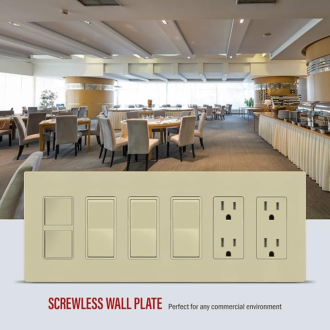 ENERLITES Screwless Decorator Wall Plate Child Safe Outlet Covers, Size 6-Gang 4.68" H x 12.00” L, Unbreakable Polycarbonate Thermoplastic, SI8836-I, Glossy, Ivory