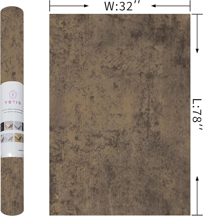 TOTIO 32x78inch Wide Concrete Wallpaper Peel and Stick Dark Brown Countertop Contact Paper Tan Cement Wall Paper Matte Thicken Bubble-Free Design Waterproof Self-Adhesive Vinyl Wall Sticker Removable
