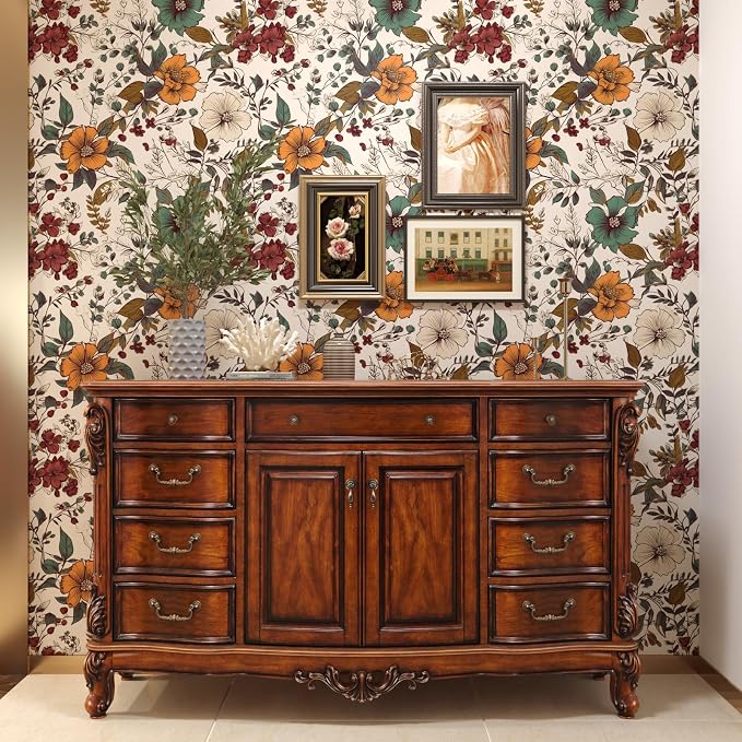 Danodoi Yellow Vintage Floral Peel and Stick Wallpaper 17.5" x 787" | Waterproof Vinyl Self Adhesive Removable Renter Friendly Floral Contact Paper