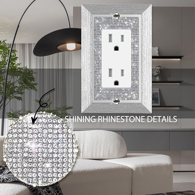 1 Pcs Shiny Rhinestones Wall Plates Imitation Wood Grain Light Switch Cover Decorative Outlet Cover Single Toggle Switch Plates And Outlet Covers