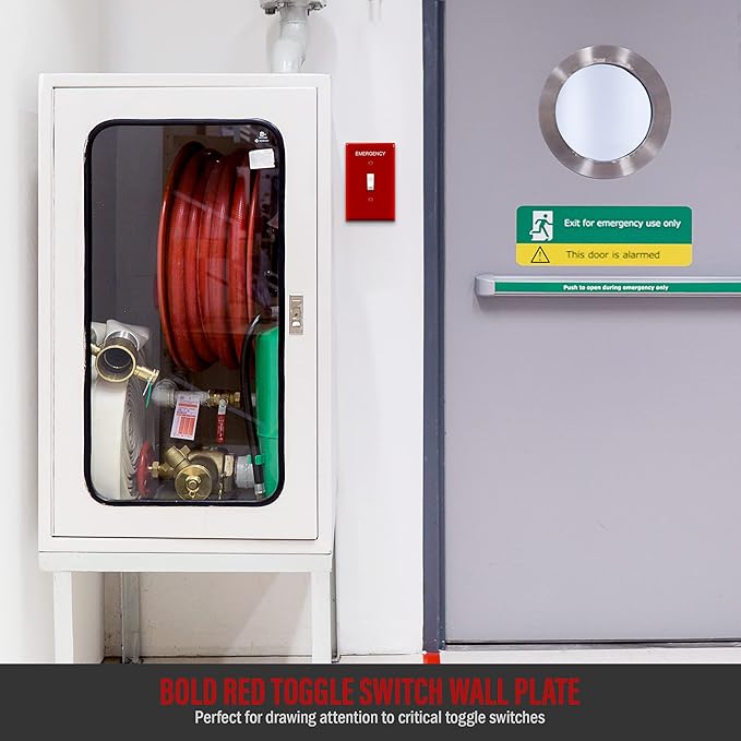 ENERLITES Toggle Light Switch Wall Plate with Emergency Label, Mid-Size Single-Gang 4.88" x 3.11", Unbreakable Polycarbonate Thermoplastic, UL Listed, 8811M-ER, Red with Emergency Label