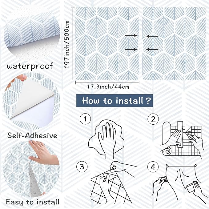 Geometric Peel and Stick Wallpaper Boho Contact Paper Vinyl 17.3''×197'' | Self Adhesive Wallpaper Modern Beige and White Wall Paper Removable Decorative Wallpapers for Bedroom Bathroom Cabinets Décor
