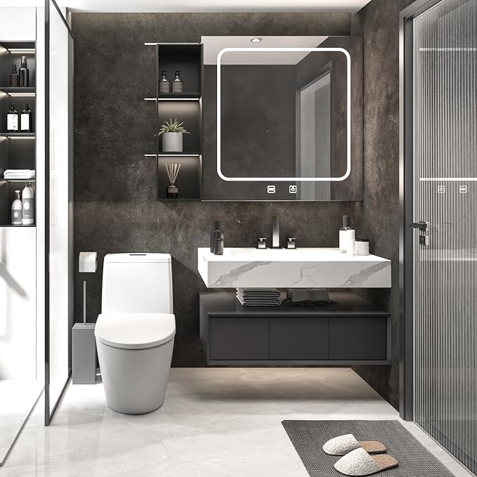 BOMENG Large Wide Concrete Wallpaper Peel and Stick 48"x118"Dark Grey Industrial Wallpaper Brown Tan Rusty Matte Black Cement Contact Paper with Air Guide Slot Wall Paper for Bathroom Bedroom Walls