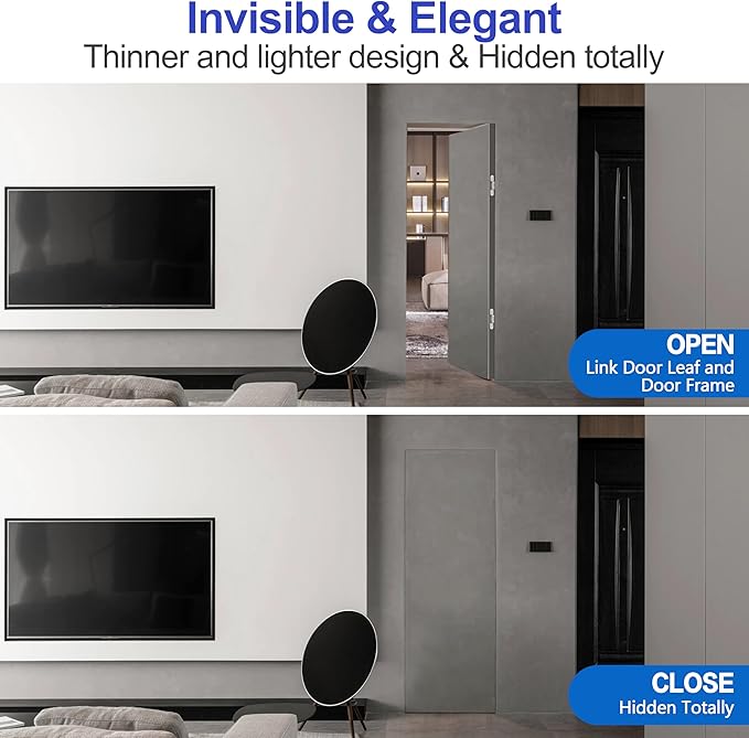 2Kits 7 inch Stainless Steel Hidden Door Hinges -Invisible Hinges for Doors, 180 Degree Swing Concealed Door Hinges, 3 Way Adjustable for Heavy Duty (‎Silver)