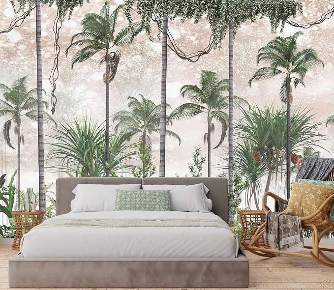 Jdayda Tropical Forest Landscape Wallpaper Palm Tree Large | 170"x120" Not Self-Adhesive Art Wall Mural for Bedroom Livingroom
