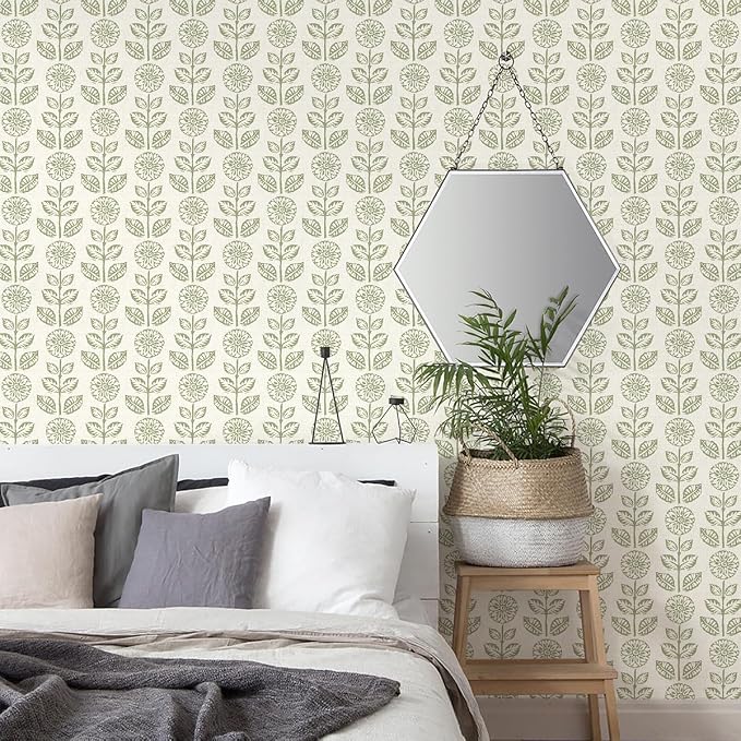 Wudnaye Vintage Floral Peel and Stick Wallpaper Beige Floral Contact Paper 17.7in × 196.8in Tulip Self Adhesive Wallpaper Boho Flowers Removable Waterproof Wall Paper for Bathroom Bedroom Decorative