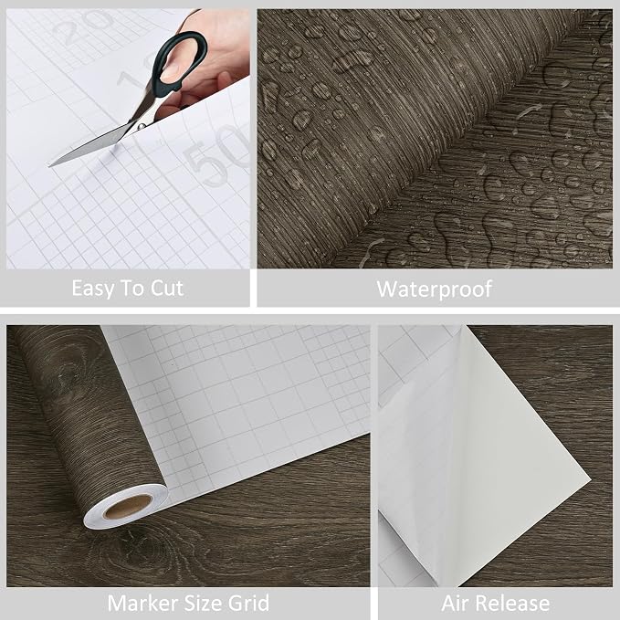 WESTICK Brown Wood Contact Paper for Countertops Waterproof Vinyl Wood Grain Wallpaper Peel and Stick Countertop Oil-Proof Wooden Contact Paper for Dining Tables Kitchen Cabinets Desk 15.8"x196"