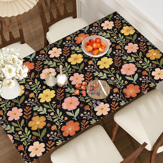 ILHIIOR Black/Orange Floral Peel and Stick Wallpaper 17.5 x 118 Inches | Leaf Removable Self Adhesive Waterproof Contact Paper, Renter Friendly Decor for Cabinets, Drawers & Bedroom Walls