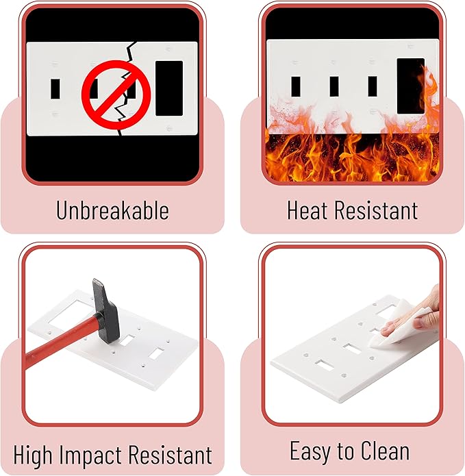 Bates- Combination Wall Plate, 2 Pack, 3-Toggle/1-Decorator, White Light Switch Cover Plate, Switch Covers, Outlet Plate Cover, Wall Plate Cover, Wall Plates, 4 Gang Switch Plate