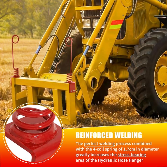 2PCS Tractor Hydraulic Hose Hanger - 0.3" Thick Plate (8cm) Red Hose Holder Clamp, Bolt-On/Weld-On | Rust-Proof & Vibration-Resistant | Perfect for Farm & Outdoor Use